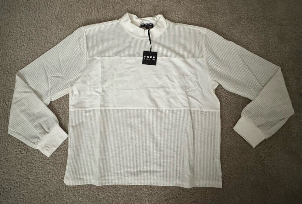 POOF New York Women’s Large White Sheer Mesh Long Sleeve Mixed Media Top NWT